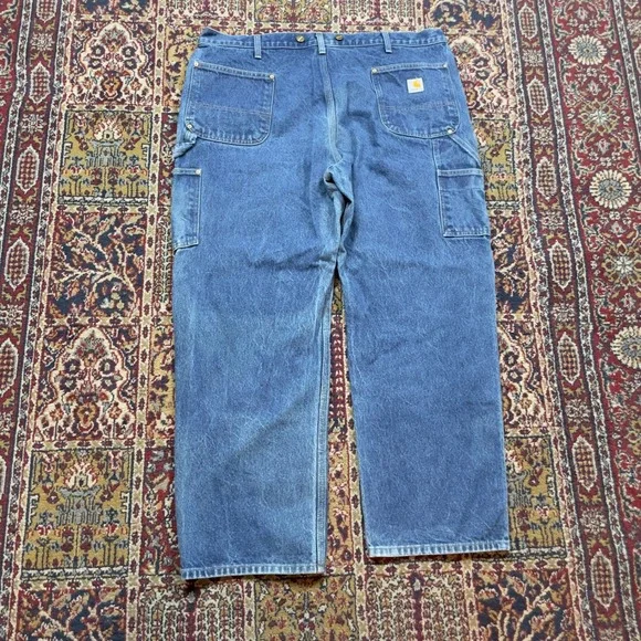Carhartt B07 DNM Double Knee Logger Dungaree Jeans Blue Denim 42x30 Mens Baggy - Picture 2 of 7